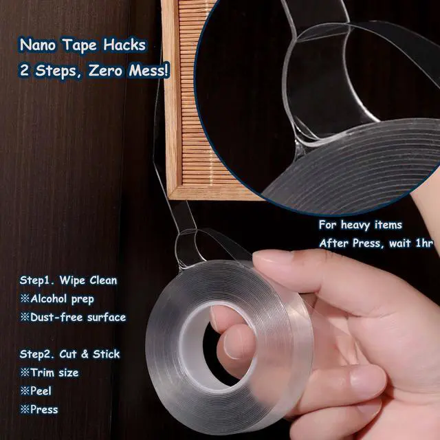 Alt view image 6 of 7 - 4Rolls, Nano Double Sided Mountinging Tape, Adhesive-self Heavy Duty Tape, 2 Sides Sticky Tack Tape, 0.7in×10fts, 40fts Total Long