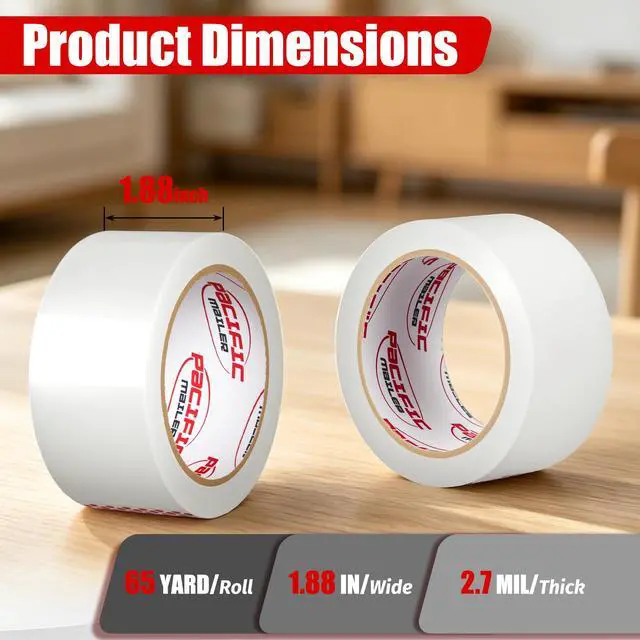 Alt view image 2 of 7 - Clear Packing Tape, 1.88" x 65 Yards, 2.7 Mil, 6 Rolls Clear