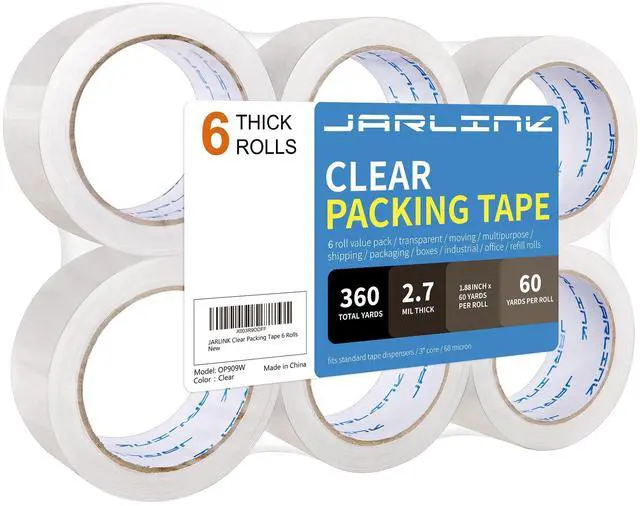 Main image of Clear Packing Tape (6 Rolls), Heavy Duty Packaging Tape for Shipping Packaging Moving Sealing, 2.7mil Thick, 1.88 inches Wide, 60 Yards Per Roll, 360 Total Yards