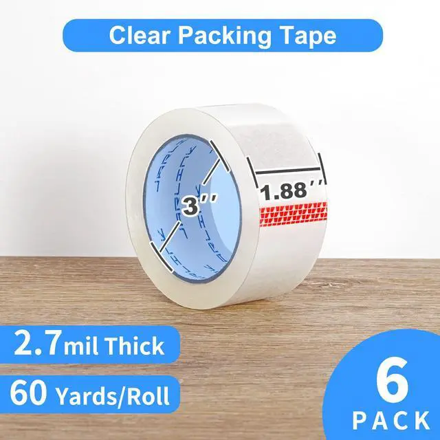 Alt view image 2 of 7 - Clear Packing Tape (6 Rolls), Heavy Duty Packaging Tape for Shipping Packaging Moving Sealing, 2.7mil Thick, 1.88 inches Wide, 60 Yards Per Roll, 360 Total Yards