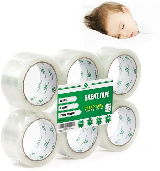 Main image of No Noise Silent Packing Tape 6 Rolls 1.88" x 55 Yards, Industrial Heavy Duty Packaging Tape for Packing Shipping Moving and Storage