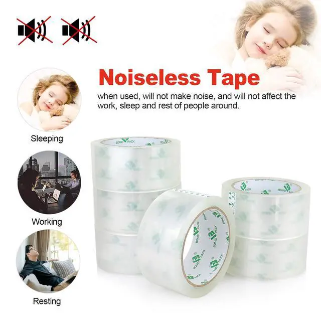 Alt view image 2 of 7 - No Noise Silent Packing Tape 6 Rolls 1.88" x 55 Yards, Industrial Heavy Duty Packaging Tape for Packing Shipping Moving and Storage