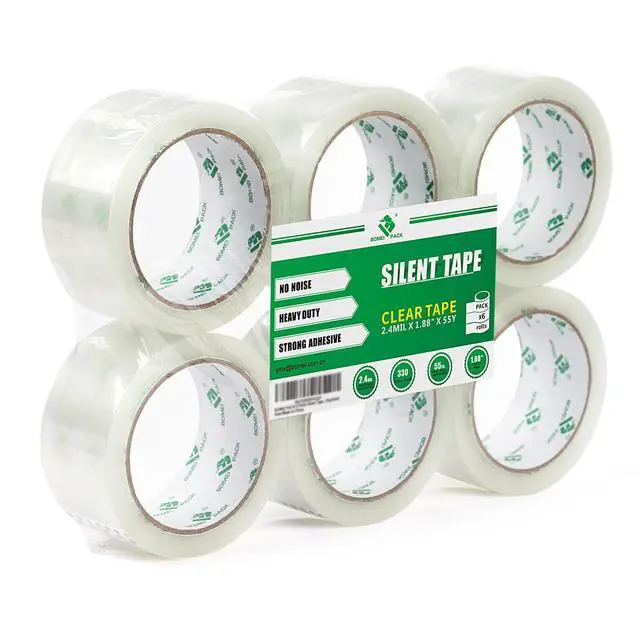 Alt view image 7 of 7 - No Noise Silent Packing Tape 6 Rolls 1.88" x 55 Yards, Industrial Heavy Duty Packaging Tape for Packing Shipping Moving and Storage