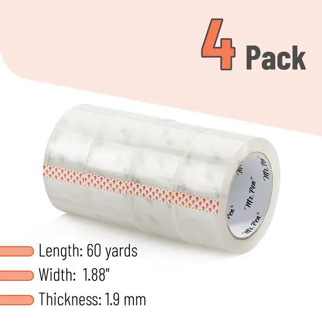 Alt view image 2 of 7 - Packing Tape, 4 Pack, 2 Inch Wide, 60 Yards, Clear