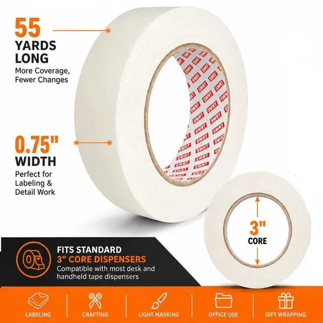 Alt view image 2 of 6 - Masking Tape 0.75 Inch x 55 Yards x 10 Rolls, Bulk White Painting Tape