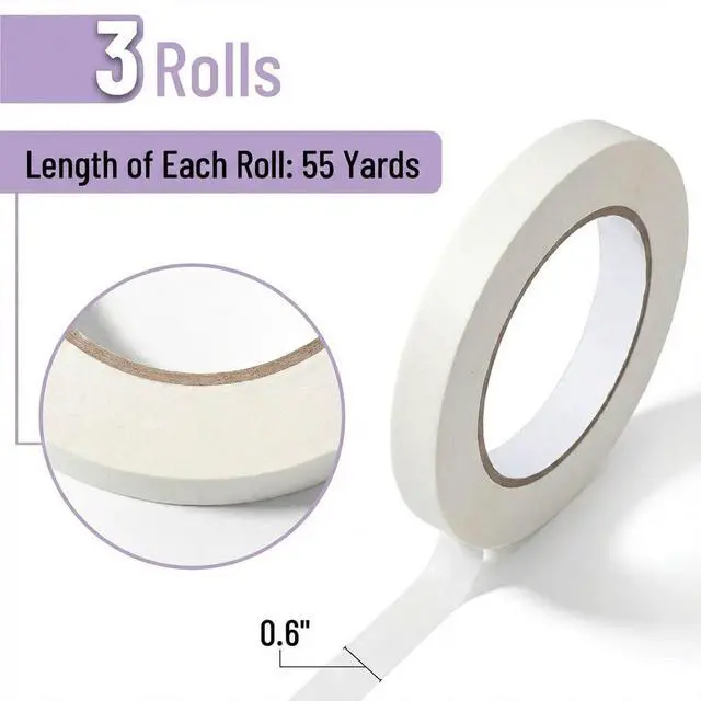 Alt view image 2 of 7 - Masking Tape, 0.6 inch, 3 Pack, 3 x 55 Yards, Beige