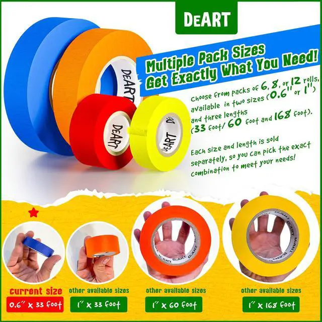 Alt view image 3 of 7 - Colored Masking Tape Painters Tape 12 or 8 Pack 1 inch or 0.6 Inches Kids Arts Craft Supplies Coding Whiteboard Dry Erase Board Tape Thin Paper Tape Paint Tape No Residue Easy Removal DIY Crafts Arts