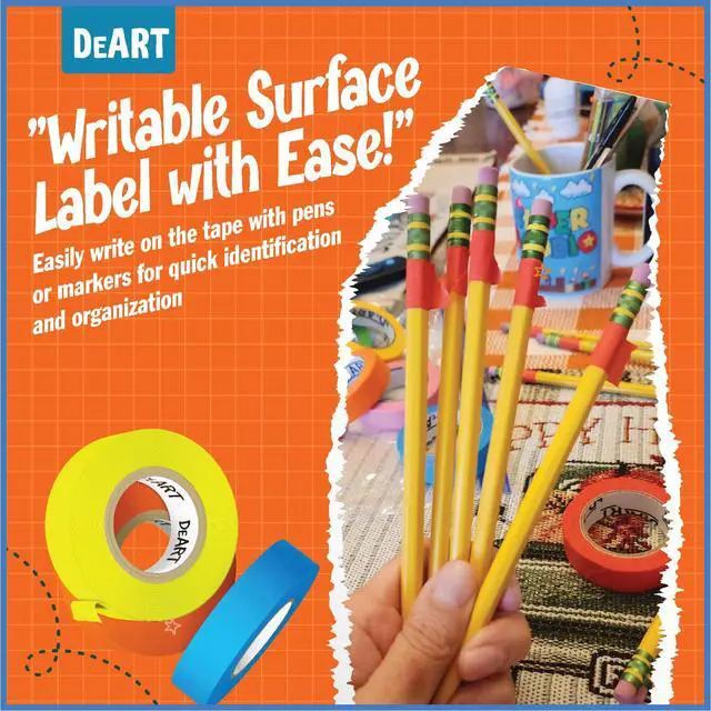 Alt view image 6 of 7 - Colored Masking Tape Painters Tape 12 or 8 Pack 1 inch or 0.6 Inches Kids Arts Craft Supplies Coding Whiteboard Dry Erase Board Tape Thin Paper Tape Paint Tape No Residue Easy Removal DIY Crafts Arts
