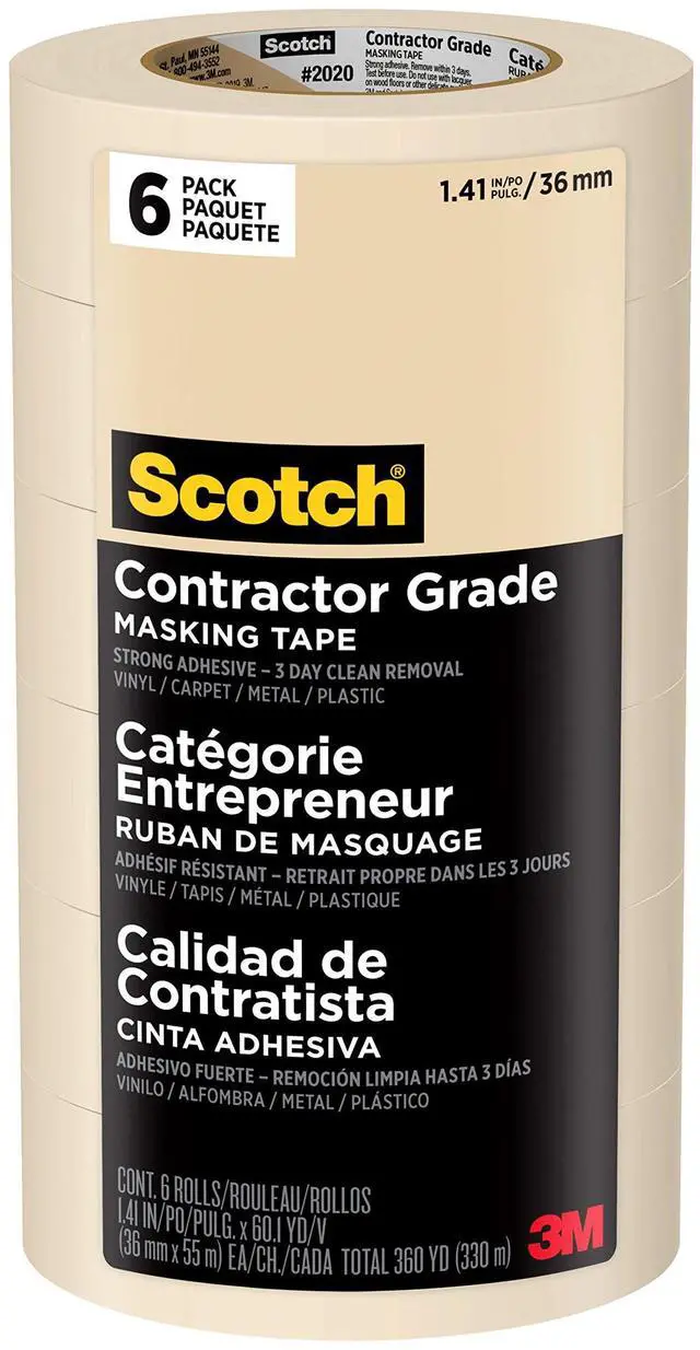 Main image of Painter's Tape Contractor Grade Masking Tan, Tape for General Use, Multi-Surface Adhesive Tape, 1.41 Inches x 60.1 Yards, 6 Rolls