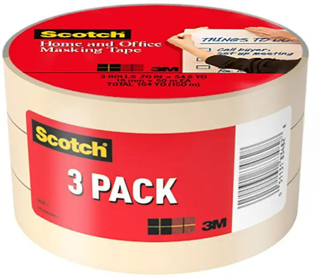Main image of Masking Tape, 3 Rolls, 0.70 in x 54.6 yd, Great for Everyday Use, Strong Adhesive, Tan Masking Tape (3436-3)