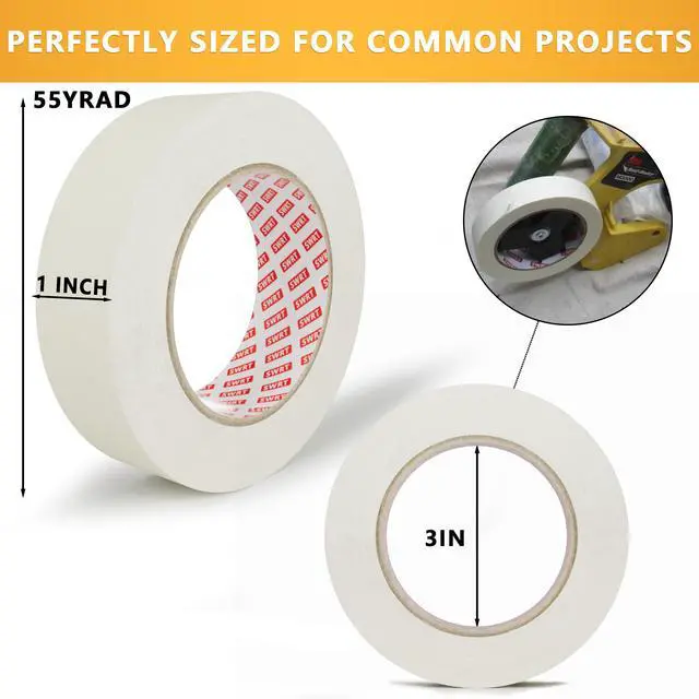 Alt view image 2 of 6 - Masking Tape 1 Inch Wide x 55 Yds, 12 Rolls, White Painters Tape