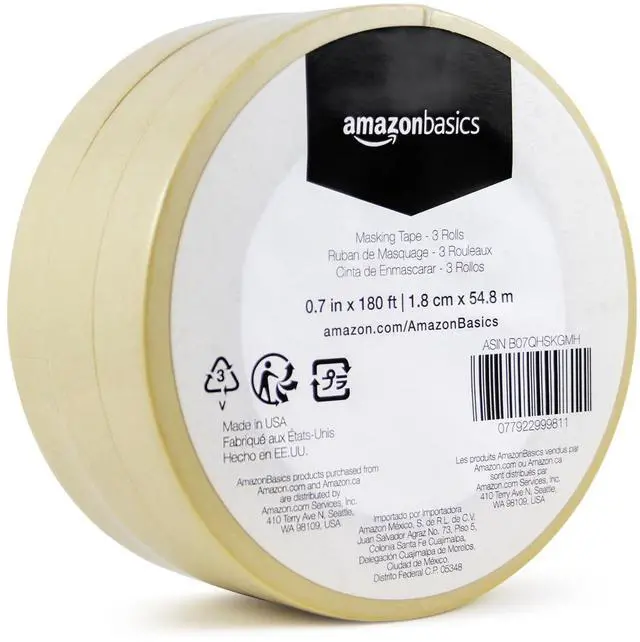 Main image of Low Tack Masking Tape, General Purpose, Hand Tearable, Removes Easily, for Labeling, 0.7 inch x 180 feet, Beige, 3-Pack