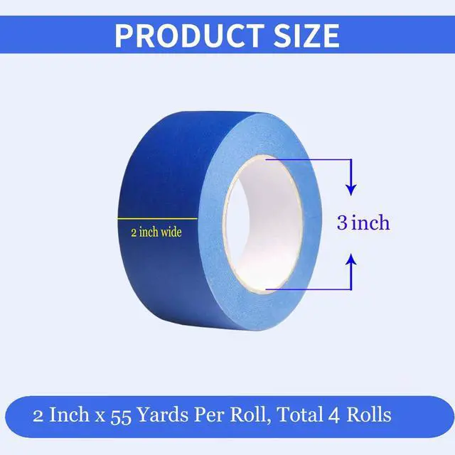 Alt view image 2 of 7 - Painters Tape 2 Inch Wide, 4 Rolls Blue Masking Tape, 2 Inches x 55 Yards x 4 Rolls, 220 Yards in Total