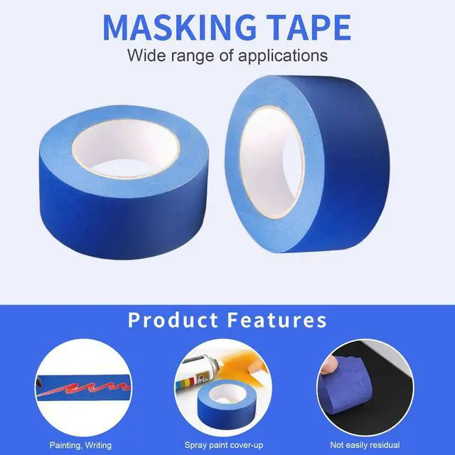 Alt view image 4 of 7 - Painters Tape 2 Inch Wide, 4 Rolls Blue Masking Tape, 2 Inches x 55 Yards x 4 Rolls, 220 Yards in Total