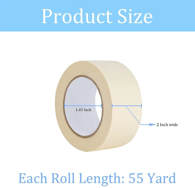 Alt view image 2 of 7 - Wide Masking Tape 2 inches, 4 Pack Adhesive Painting Tape Bulk for General Purpose Use, 2 inches x 55 Yards x 4 Rolls, 220 Yards in Total