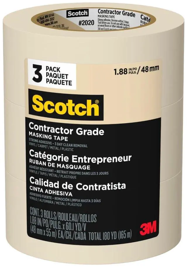 Main image of Painter's Tape Contractor Grade Masking Tape, 3 Rolls, 1.88 in x 60.1 yd, Holds to Surfaces For Up to 3 days, Removes Easily Without Leaving Sticky Residue, Interior & Exterior Use (2020-48EP3)