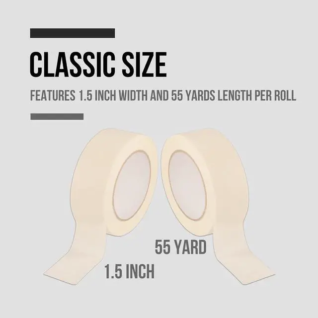 Alt view image 6 of 7 - Masking Tape Wide 1.5 inches, General Purpose Masking Tape Bulk Pack, 6 Rolls x 1.5 inches x 55 Yards (330 Total Yards)