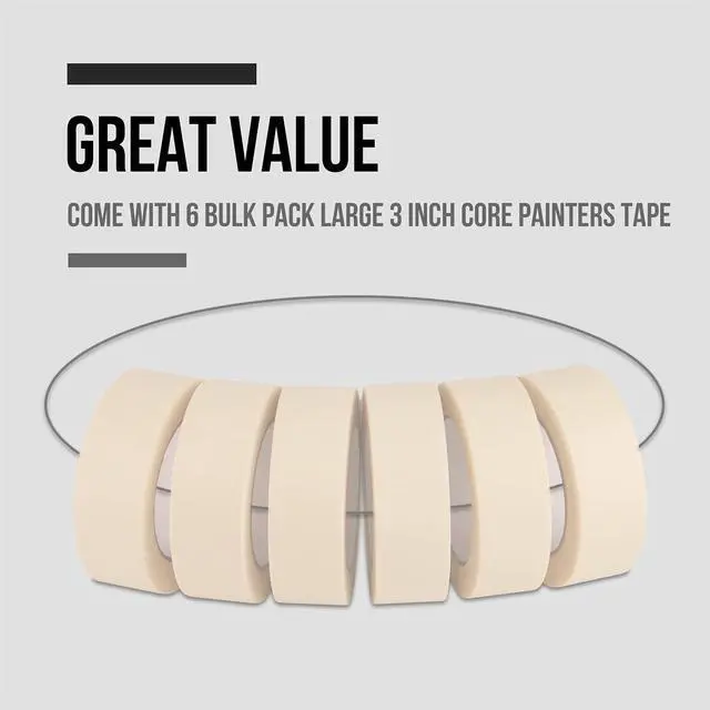Alt view image 5 of 7 - Masking Tape Wide 1.5 inches, General Purpose Masking Tape Bulk Pack, 6 Rolls x 1.5 inches x 55 Yards (330 Total Yards)
