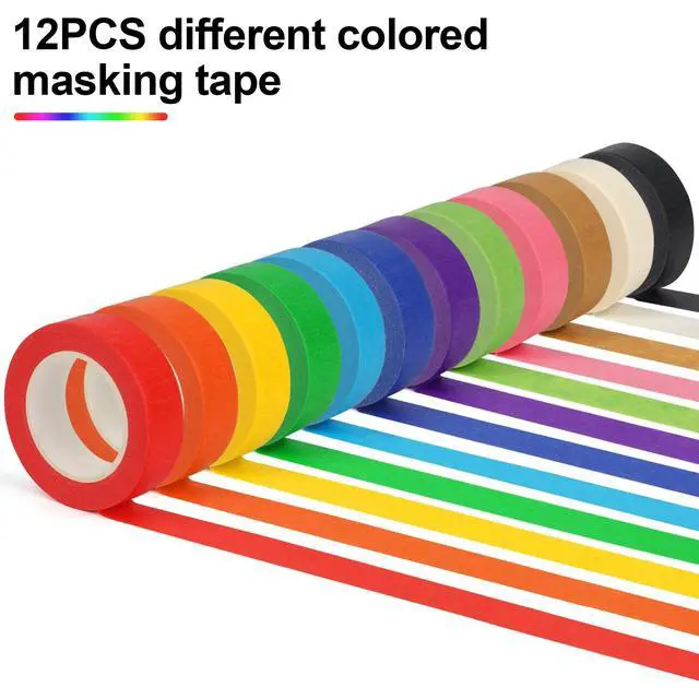 Alt view image 3 of 7 - 12PCS Colored Masking Tape, Kids Art Supplies, DIY Craft Tape, Colored Tape Rolls, Colored Painters Tape, 1.7cm x 12m (2/3In x 13Yards)