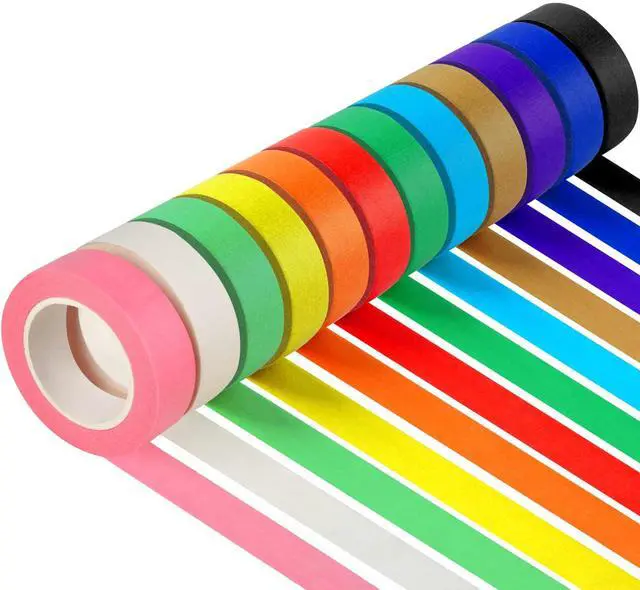 Main image of 12PCS Colored Masking Tape, Kids Art Supplies, DIY Craft Tape, Colored Tape Rolls, Colored Painters Tape, 1.7cm x 12m (2/3In x 13Yards)
