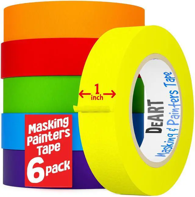 Main image of Colored Masking Tape Painters Tape Writable 12, 8 or 6 Pack - 1 inch or 0.6 Inches for Arts & Crafts, Art Supplies, Whiteboard Tape Dry Erase Board Tape Craft Supplies (6, Large (20 Yd))