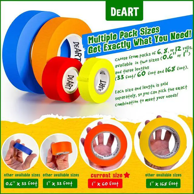 Alt view image 2 of 7 - Colored Masking Tape Painters Tape Writable 12, 8 or 6 Pack - 1 inch or 0.6 Inches for Arts & Crafts, Art Supplies, Whiteboard Tape Dry Erase Board Tape Craft Supplies (6, Large (20 Yd))