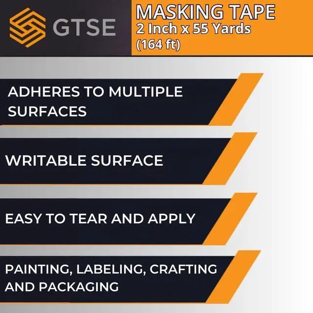 Alt view image 6 of 7 - Masking Tape, 2 Pack, 2 inches x 55 Yards (164 ft), General Purpose Beige Multi-Surface Tape for Painting, Labeling and Craft, 2 Rolls