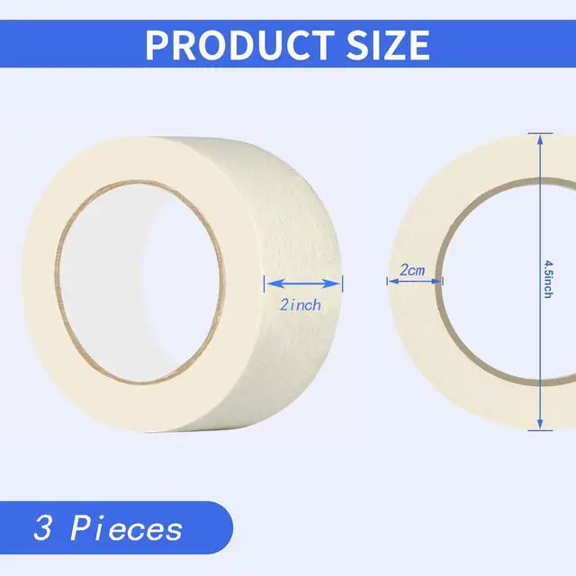 Alt view image 2 of 7 - Masking Tape 2 inch Wide 3 Pack, Painting Tape for General Purpose Use, 2 inches x 55 Yards x 3 Rolls, 165 Yards in Total