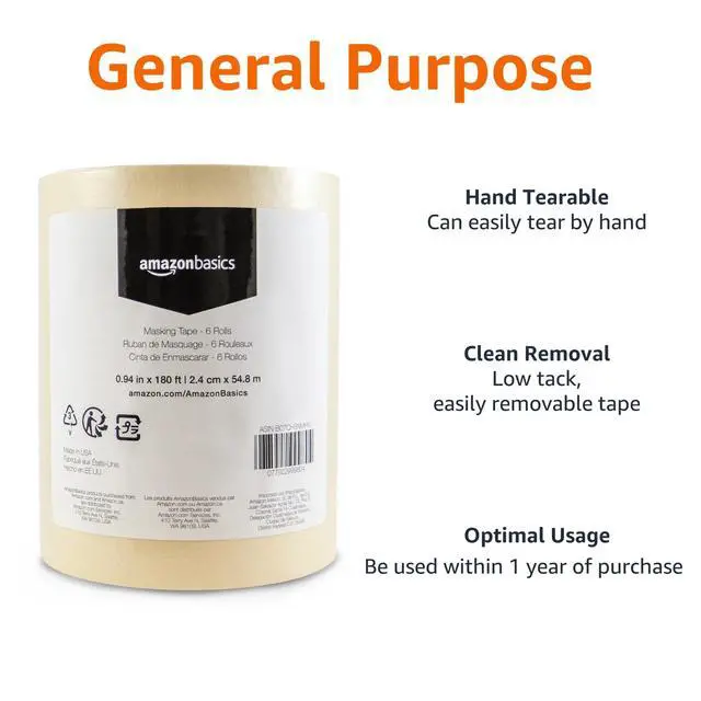 Alt view image 2 of 5 - Masking Tape for Light Duty Applications, Labeling, Easy Removal, Tears by Hand, 0.94" x 180', Beige, 6 Rolls