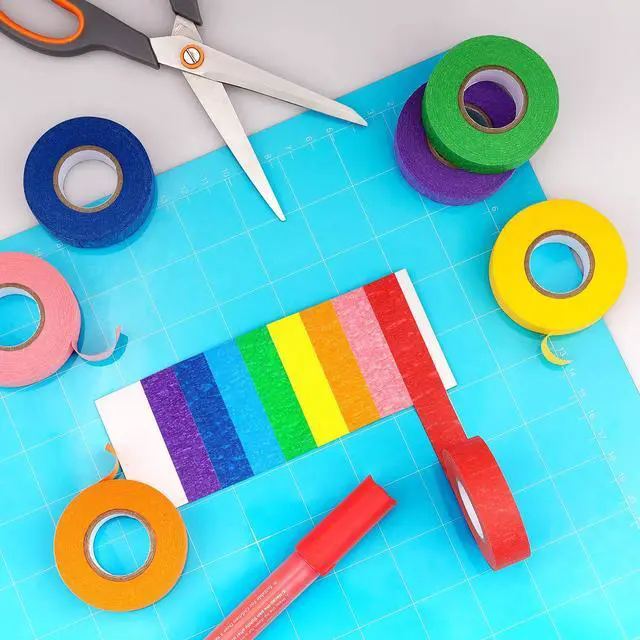 Alt view image 5 of 7 - 8 Rolls Colored Masking Tape Rainbow Painters Tape, 0.6 Inch x 16 Yard
