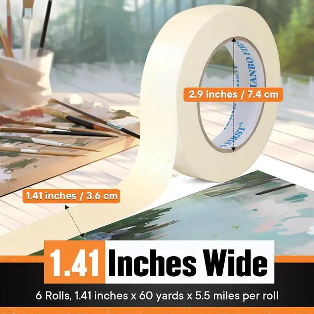 Alt view image 2 of 7 - Beige White Masking Tape, 1.41 Inches Wide x 60 Yards, 6 Rolls