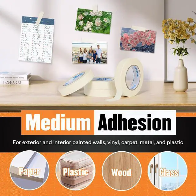 Alt view image 3 of 7 - Beige White Masking Tape, 1.41 Inches Wide x 60 Yards, 6 Rolls