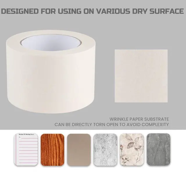 Alt view image 5 of 7 - Wide Masking Tape 3 inches, 1 Pack General Purpose Beige White Masking Tape, 3 inches x 55 Yards x 1 Roll