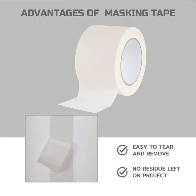 Alt view image 6 of 7 - Wide Masking Tape 3 inches, 1 Pack General Purpose Beige White Masking Tape, 3 inches x 55 Yards x 1 Roll
