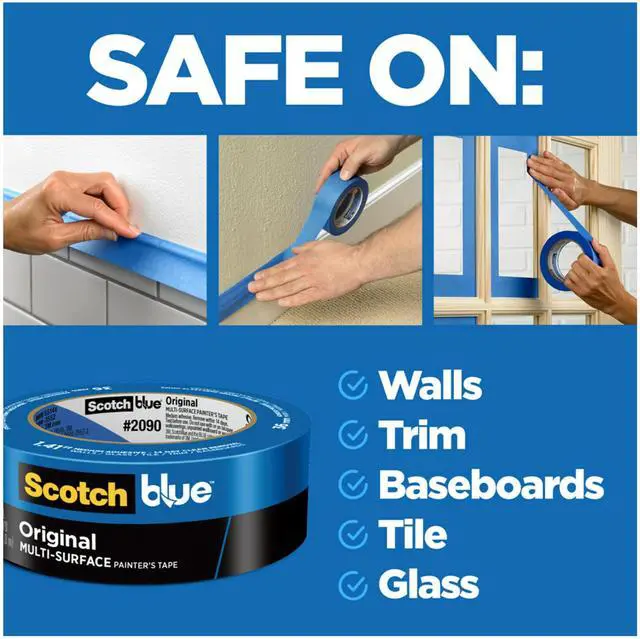 Alt view image 2 of 7 - Original Multi-Surface Painter's Tape 1 Inch Wide, 6 Rolls | 0.94 in x 60 yd, Blue Paint Tape, Protects Surfaces and Removes Easily, Painting Tape for Indoor and Outdoor Use
