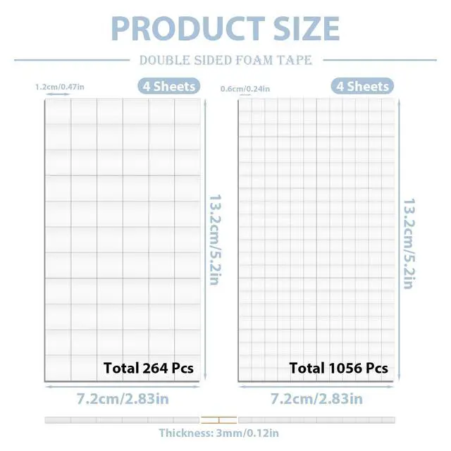 Alt view image 2 of 6 - 8 Sheets 1320 Pcs Foam Squares 2 Sizes Double Sided Foam Tape Adhesive Dots Mount Stickers for Crafts Office Supplies DIY Crafting Scrapbook Halloween Christmas 2 Sizes (0.47in/12mm, 0.24in/6mm)