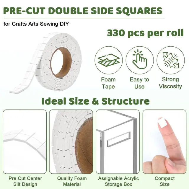 Alt view image 3 of 7 - 330 PCS Double Sided Foam Tape Pre Cut 1/2 X 2/5 Inch Small Adhesive Foam Squares for Crafts Thin Foam Craft Tape Split for Arts Crafts Sewing Scrapbook DIY Christmas (Tape, White)