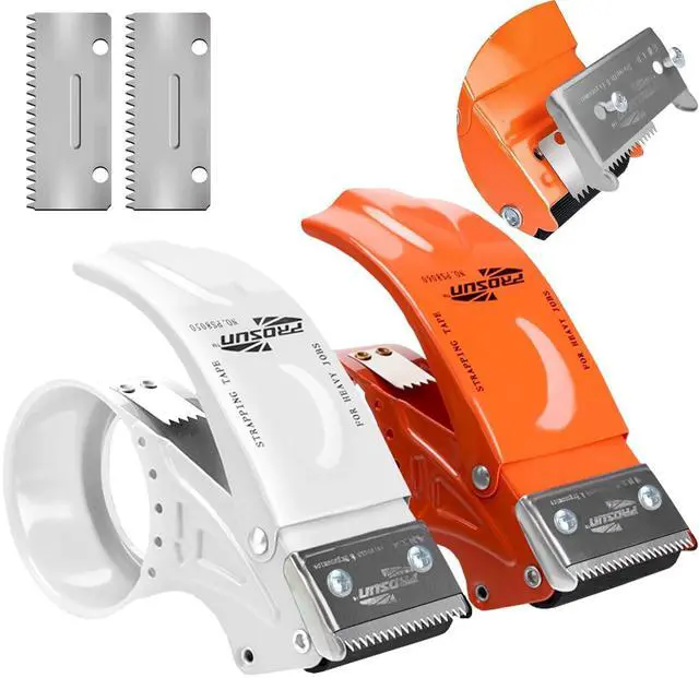 Main image of PROSUN 2 Pack Heavy Duty Metal Packing Tape Dispenser Gun and 2 Replacement Blades:2-inch Wide Tape Dispenser for Shipping, Moving, Office & Warehouse(2026 New Set 2" Orange+2" White)