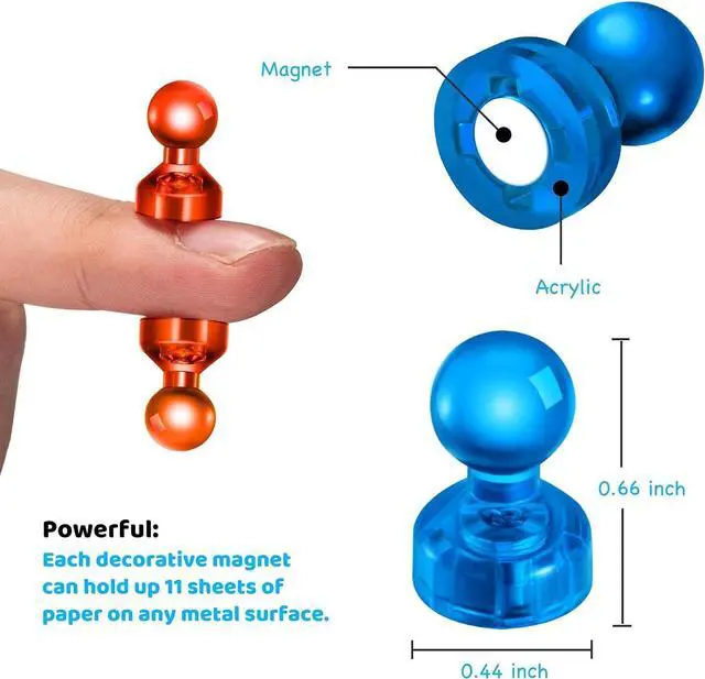 Alt view image 4 of 7 - 60 PCS Colorful Strong Magnetic Push Pin Magnets, Office Classroom Magnets,6 Assorted Color, Perfect to use as Kitchen Home and School, Map Magnets,Whiteboard Magnets