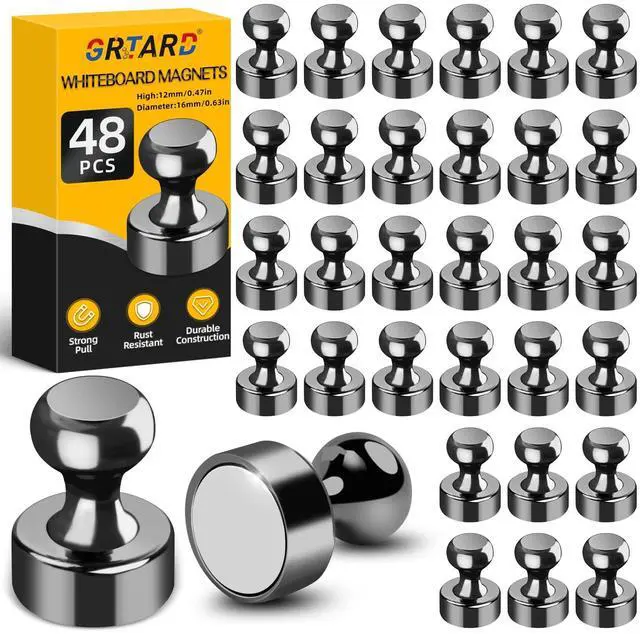 Main image of 48 Pack Magnets for Whiteboard, Black Magnetic Push Pins