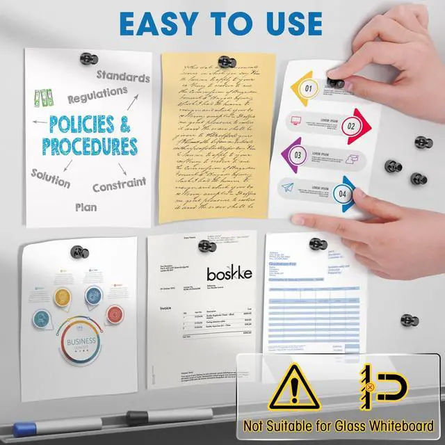 Alt view image 4 of 7 - 48 Pack Magnets for Whiteboard, Black Magnetic Push Pins