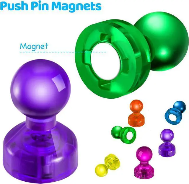 Alt view image 2 of 7 - 60 PCS Colorful Strong Magnetic Push Pin Magnets, Office Classroom Magnets,6 Assorted Color, Perfect to use as Kitchen Home and School, Map Magnets,Whiteboard Magnets