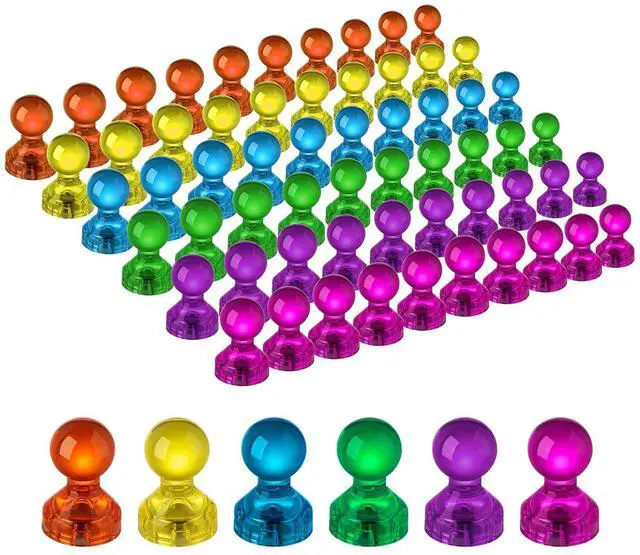 Main image of 60 PCS Colorful Strong Magnetic Push Pin Magnets, Office Classroom Magnets,6 Assorted Color, Perfect to use as Kitchen Home and School, Map Magnets,Whiteboard Magnets