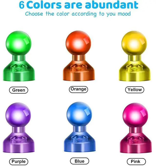 Alt view image 3 of 7 - 60 PCS Colorful Strong Magnetic Push Pin Magnets, Office Classroom Magnets,6 Assorted Color, Perfect to use as Kitchen Home and School, Map Magnets,Whiteboard Magnets