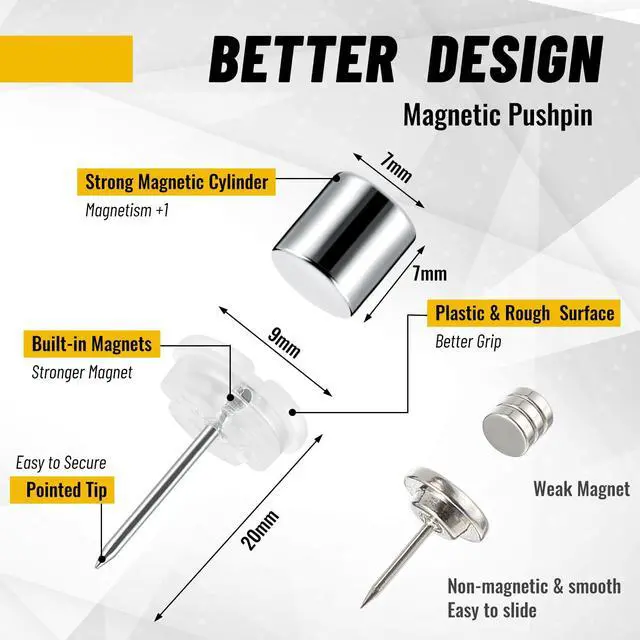 Alt view image 2 of 7 - 20 Sets Magnetic Push Pin Magnet Thumb Tack Poster Hanger Thumb Tacks for Wall School Supplies Classroom Decoration Bulletin Boards (Silver)