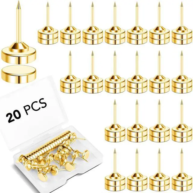 Main image of Magnetic Push Pins, Gold Magnet Thumbtack, 20 Sets