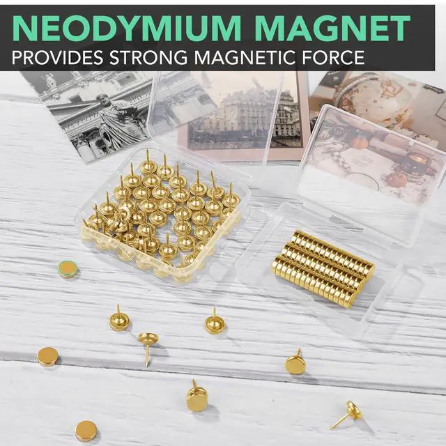 Alt view image 6 of 6 - Magnetic Push Pins, Gold Magnet Thumbtack, 20 Sets