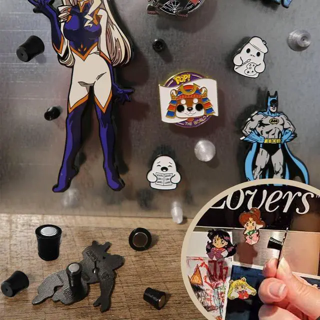 Alt view image 6 of 6 - 12pcs Magnetic Pin Backs for Enamel Pins Convert Enamel Pins to Refrigerator Magnets Put Your Pins on Fridge for Seasonal Decor,Pin Gifts BlackNot Included Enamel Pins