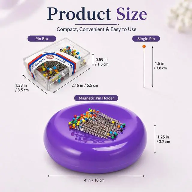 Alt view image 2 of 7 - Magnetic Pin Cushion with 100 Pins, Magnetic Pin Holder for Sewing