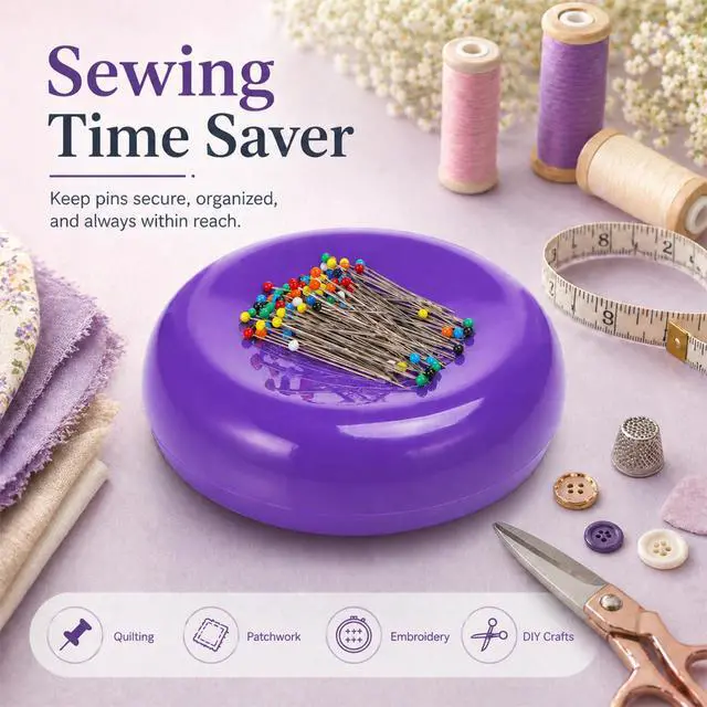 Alt view image 7 of 7 - Magnetic Pin Cushion with 100 Pins, Magnetic Pin Holder for Sewing